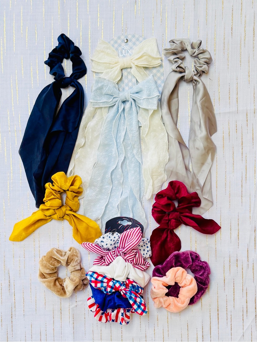 Lux Assorted Ribbon Scrunchie Pack – Blue, Cream, Gray & More